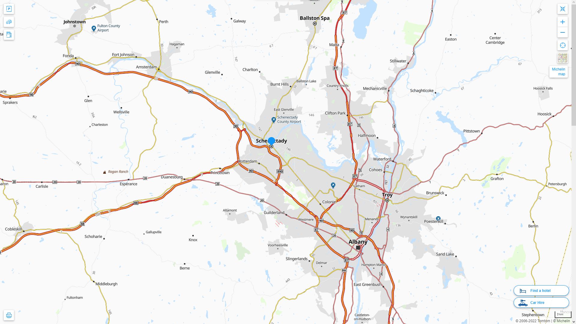 Schenectady New York Highway and Road Map